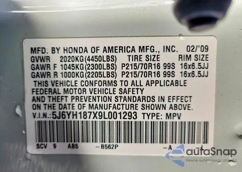 2009 Honda Element Ex из США, поврежденный, VIN 5J6YH187X9L001293